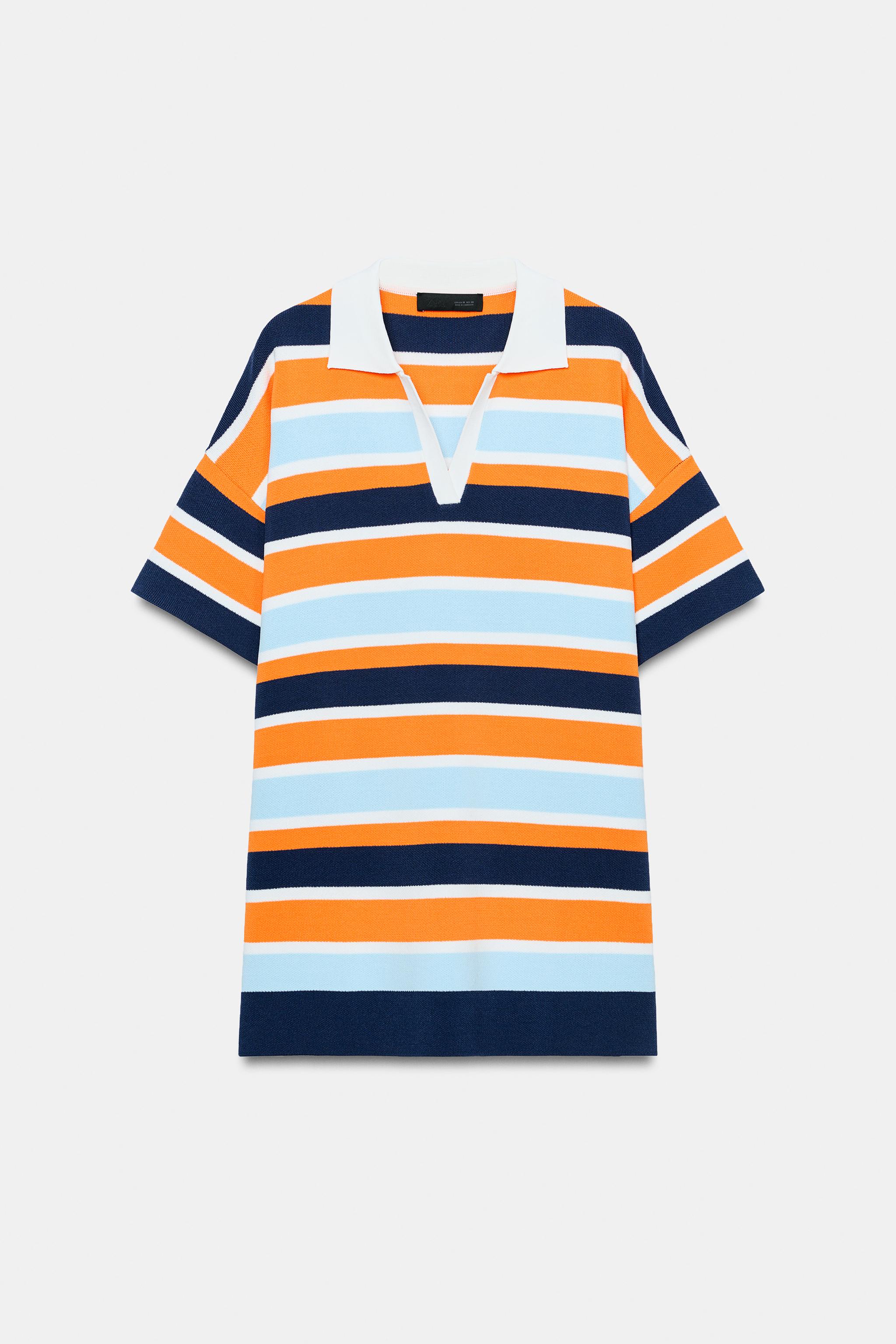 STRIPED KNIT POLO DRESS